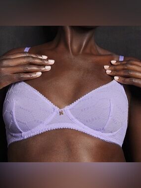 Savage X Fenty Lavender Lace Underwire Bra flocked logo unlined Demi